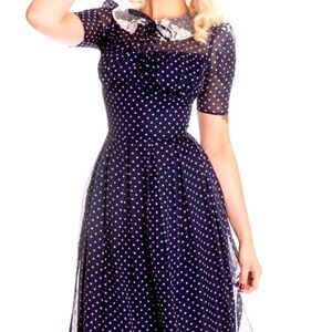 Hell Bunny navy polka dot Cynthia dress. Rare and hard to find. NWOT